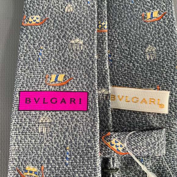 BULGARI Blue Orange White Seascape Silk Tie - Picture 4 of 5